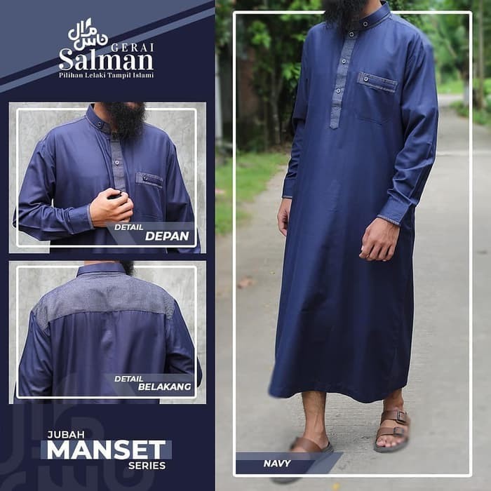 Jubah Gamis Pria Ikhwan Manset Kerah Tegak Saudi Merek Zain Spunpoly