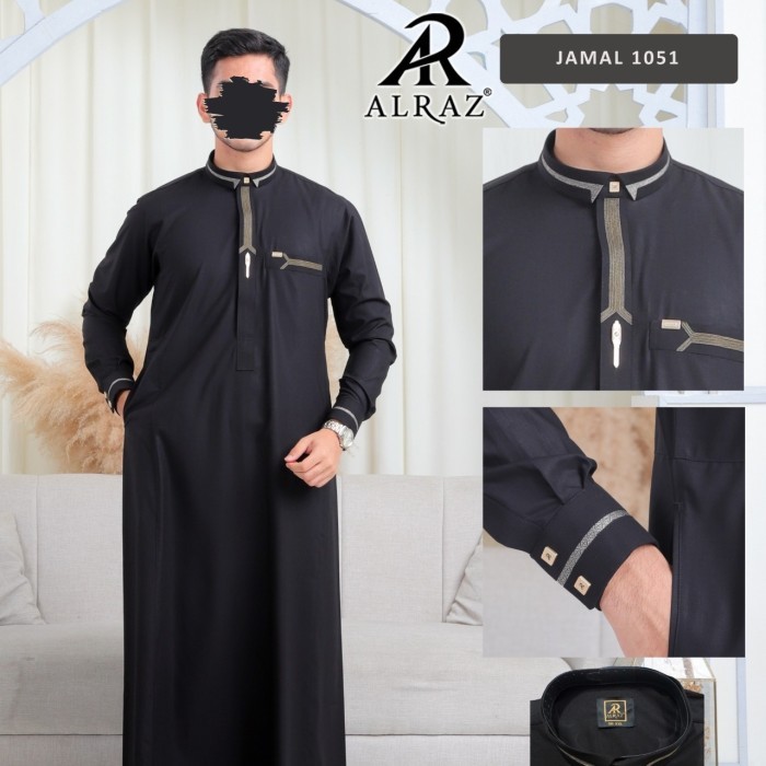 Jubah Alraz Al Raz Bordir Lengan Manset Premium