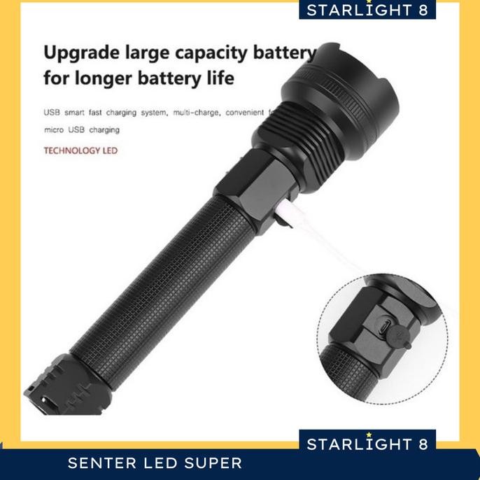 Senter LED Super Terang Jarak Jauh 90000 Lumen Waterproof Rechargeable Terlaris