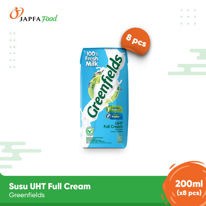 

Greenfields Susu UHT Full Cream 200 ml - isi 8 pcs -100% Fresh Milk dari Greenfields Farm