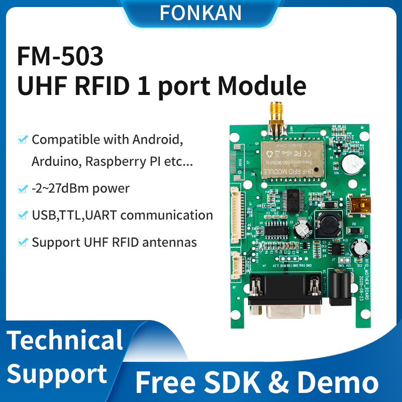 AQS Fonkan 860-960Mhz UHF RFID Module Long Range Reader TTL UART Module with 1 Port Antenna Android 