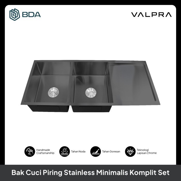 Valpra Kitchen Sink 2 Lubang Wastafel Cuci Piring Tempat Cuci Piring Stainless Bak Cuci Piring Stain