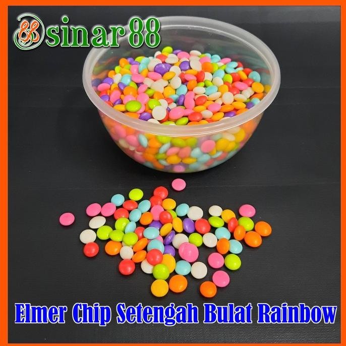 

:=:=:=:=] Elmer Choco Chip Rainbow 1/2 Bulat Repack 100gr