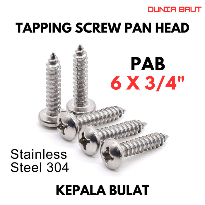 PAB 6X  3/4 Tapping Screw PH 6 X   3/4 Skrup Kepala Bulat Stainless SS304