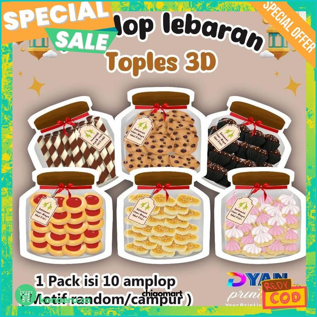 

1 Pack Isi 10 Amplop Lebaran Bentuk Toples Kue 3D Viral Murah