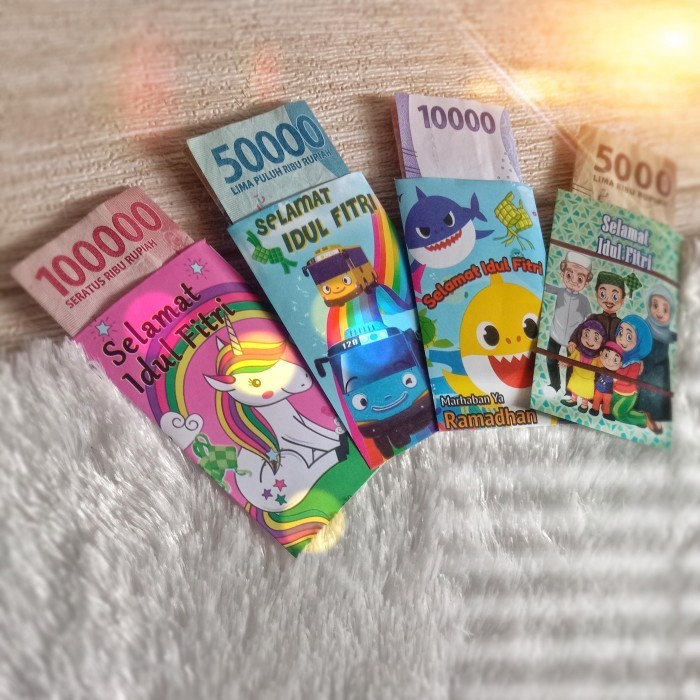 

New! 1 Pak Isi 10 Ampau Lebaran Karakter Kartun Anak Ukuran 10x5.5cm untuk Hari Raya Idul Fitri - 1 Pak Lebaran