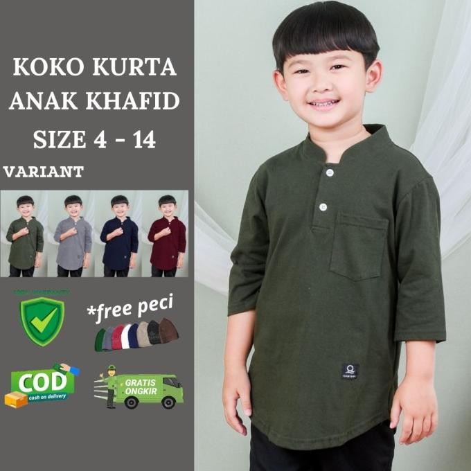 Koko Anak 4 sd 14 Tanggung/Kaos Kurta 3/4 Baju Muslim Anak Khafid Kids