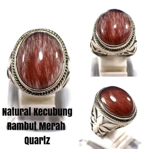 CINCIN BATU AKIK NATURAL KECUBUNG RAMBUT MERAH QUARTZ SUPER