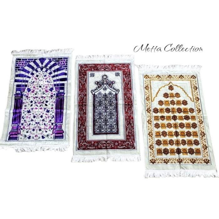 Sajadah Tebal Exclusive Premium Lurex Perak Dasar Putih Halus Lembut