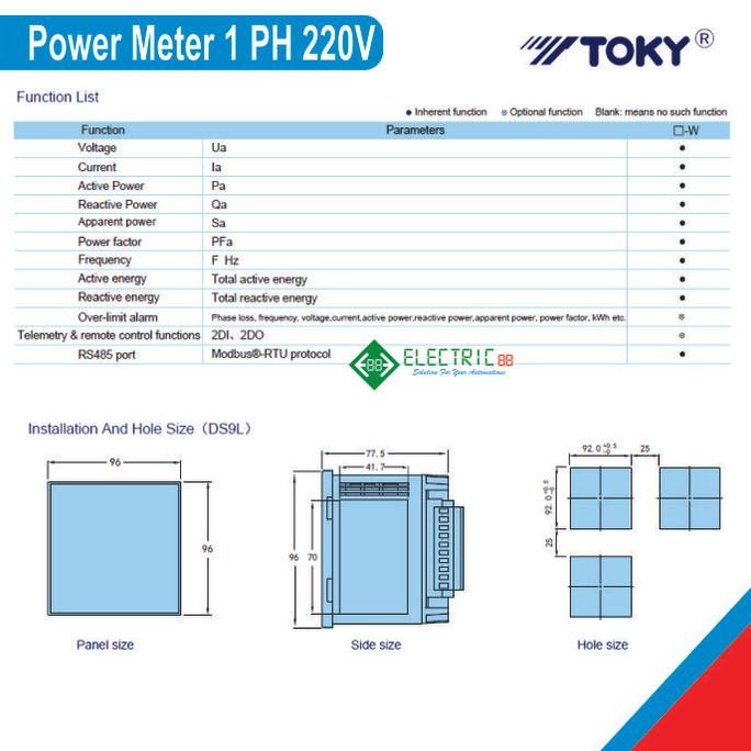 TOKY, POWER METER 1 PHASE SUPPORT MODBUS RS485
