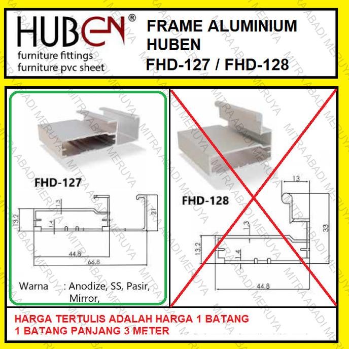 PROFIL FRAME HANDLE ALUMUNIUM ALUMINIUM HUBEN FHD 127 FHD127 FHD-127