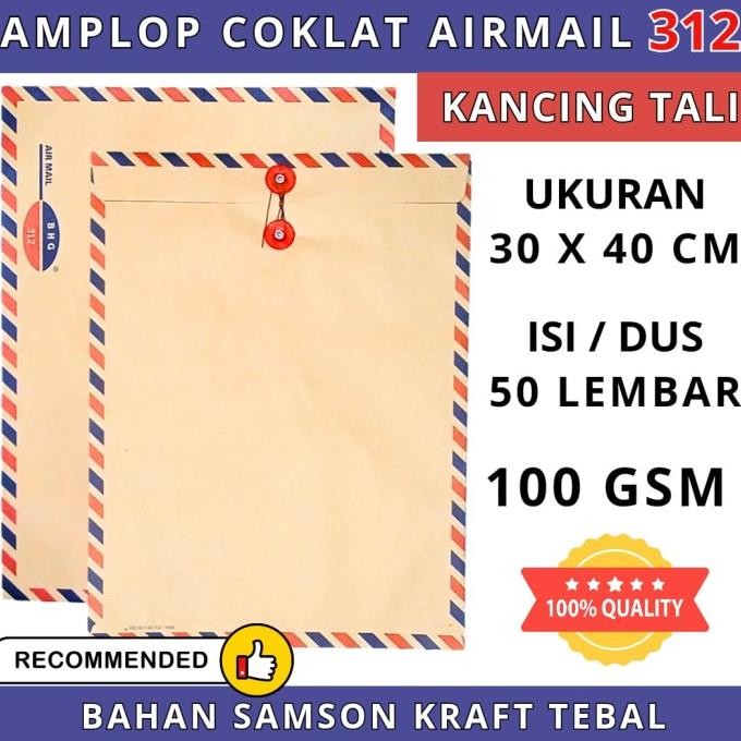 

Sale Amplop Coklat Airmail Kancing Tali 312 Bhg