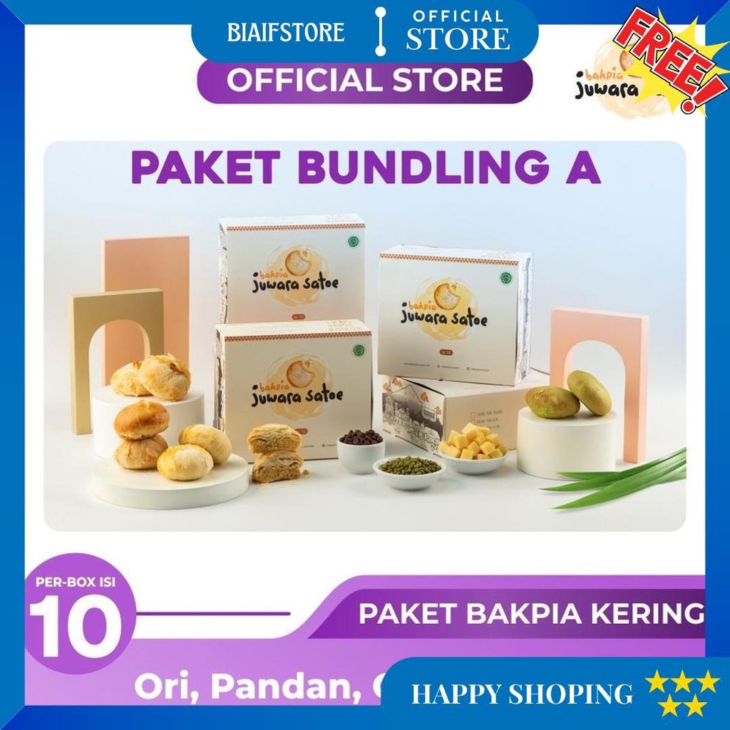 

Bakpia Juwara Satoe [ 4 Box ] Paket Bundling A (Kering Coklat, Kering Keju, Kering Pandan, Kering Original) - Oleh Oleh Khas Jogja D Sale