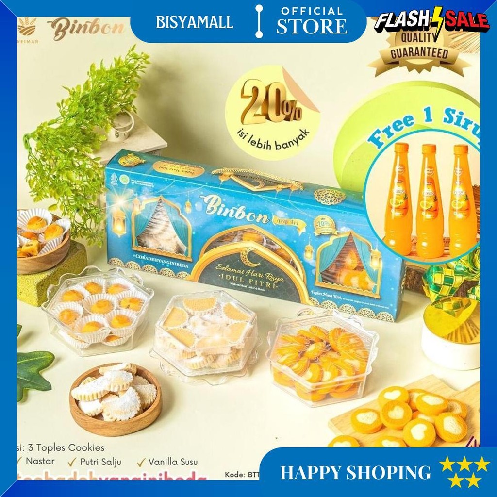 

Apazada - Kue Kering Lebaran Binbon Top Tri Squash / Hampers Kue Lebaran Paket 3 Toples + 1 Sirup D Sale
