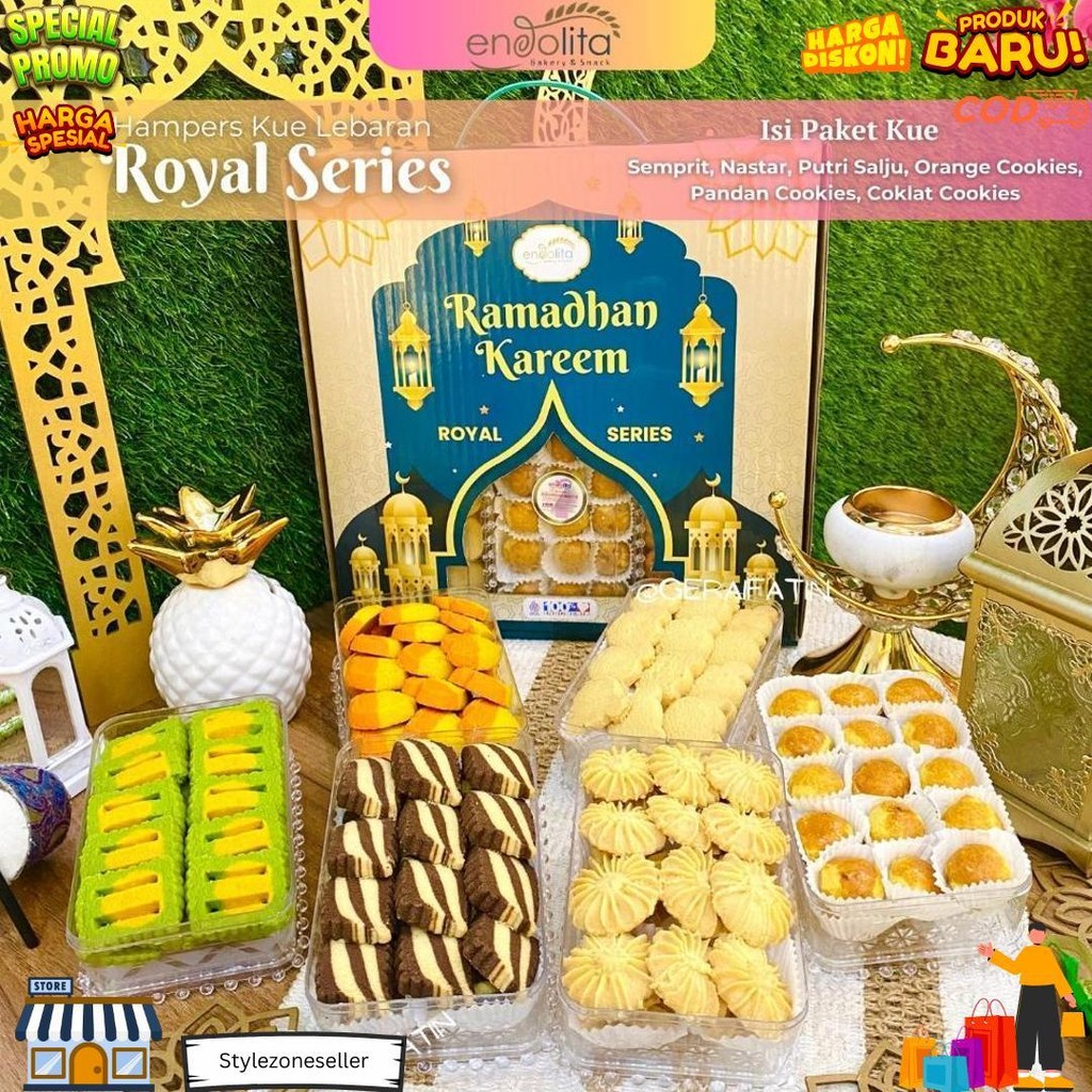 

Paket Kue Kering Lebaran Endolita Royal Series Edisi Hari Raya Idul Fitri 2025 / Satu Paket Kue Lebaran Isi 6 Toples D Promo Puncak