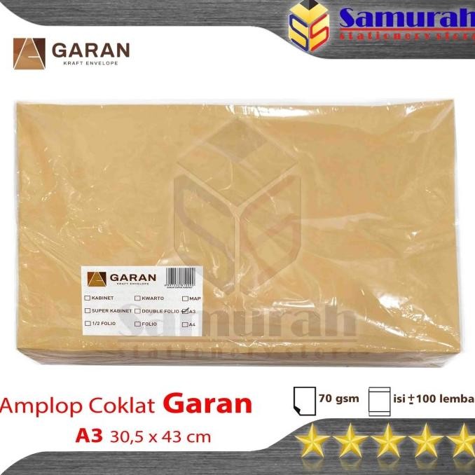 

Sale Amplop Kertas Coklat Garan Ukuran A3 30,5 X 43 Cm 1 Pak Isi 100 Lembar
