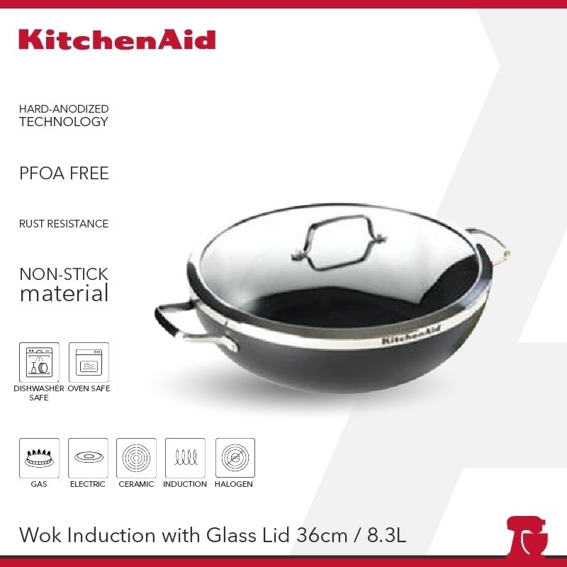 KitchenAid Wok Induction 36cm/8.30L with Glass Lid - CC001070-001