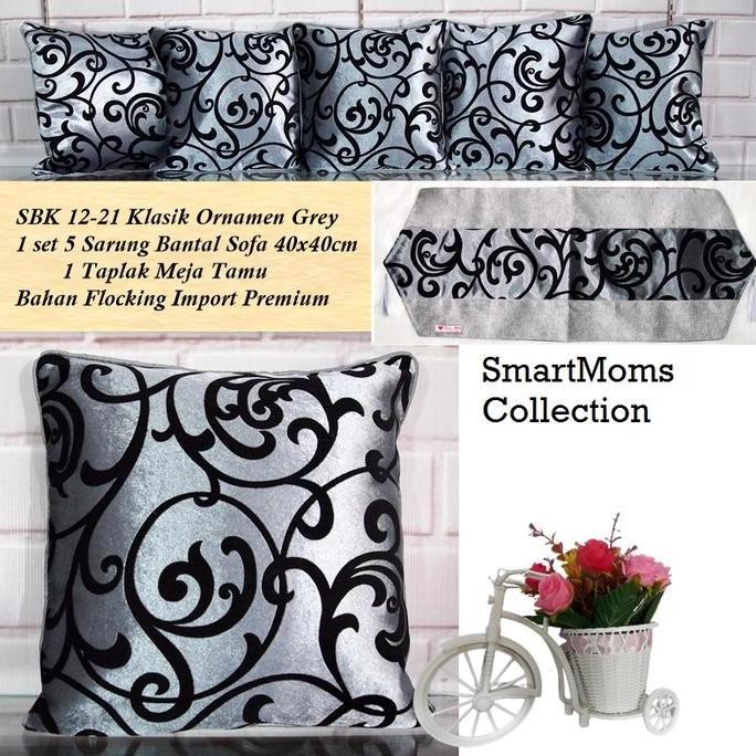 SARUNG BANTAL SOFA SHABBY CHIC MINIMALIS  SET 40X40 + TAPLAK MEJA TAMU DAUN GREY Busa Kain