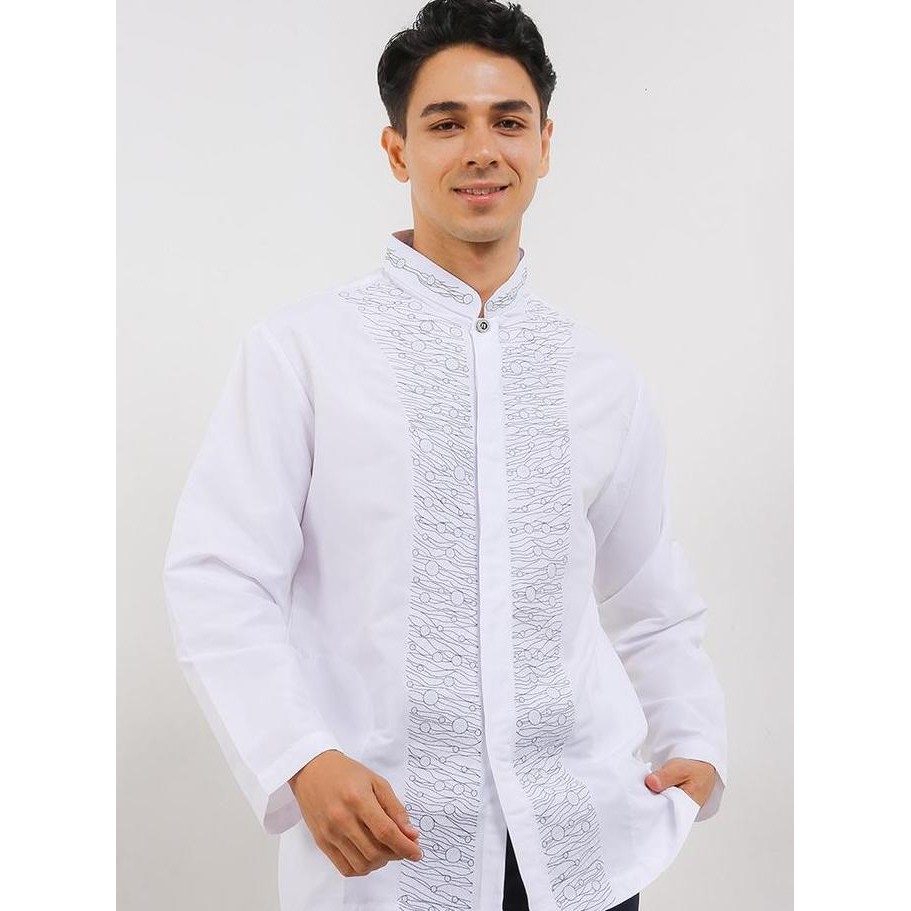 ARJUNA WEDA KOKO MUSLIM PRIA MOTIF CIRCLE | KANCING DEPAN | LENGAN PANJANG | KANTONG SISI | KERAH SH