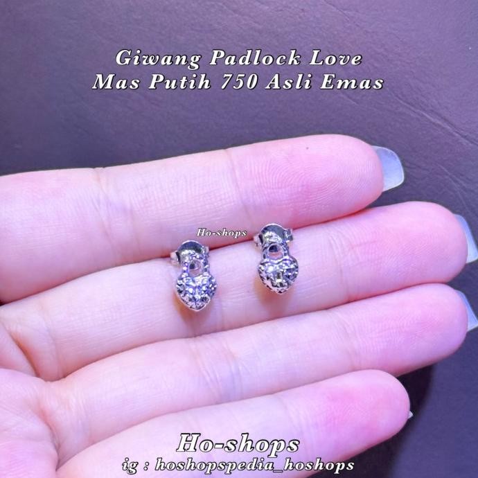 Giwang Loves Plain Mas Putih Kadar 750 Asli Emas