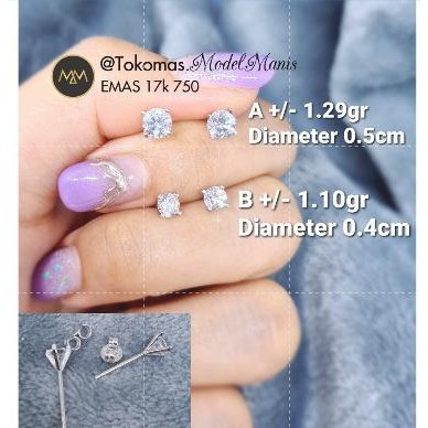 Anting Solitaire Swarovski UBS Giwang Emas putih 750 kadar 17 k