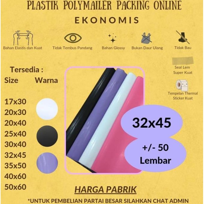 

Polymailer Putih 32x45 Amplop Plastik Packing Olshop Hitam 50 lbr