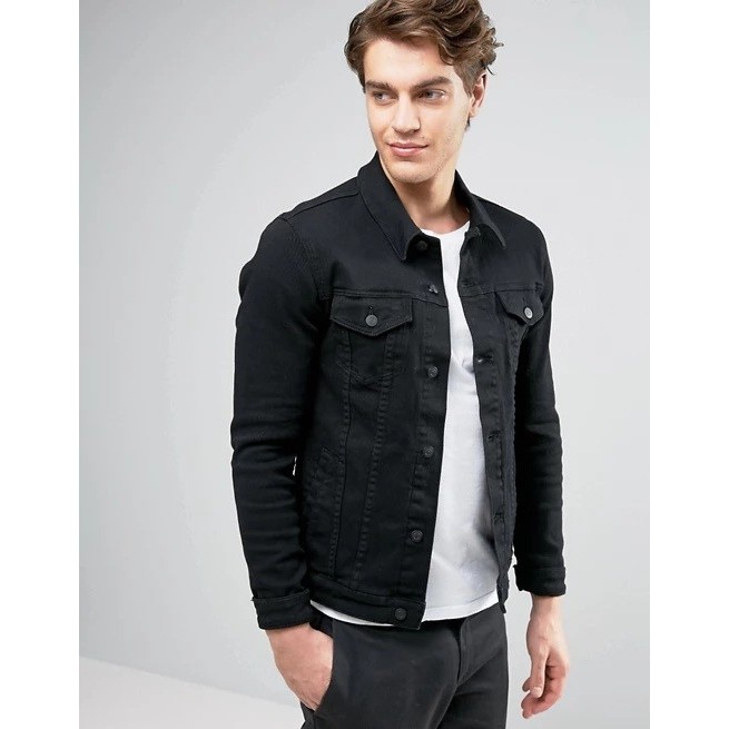 Jaket Jeans Denim Premium Pria All Size - Jumbo - Hitam