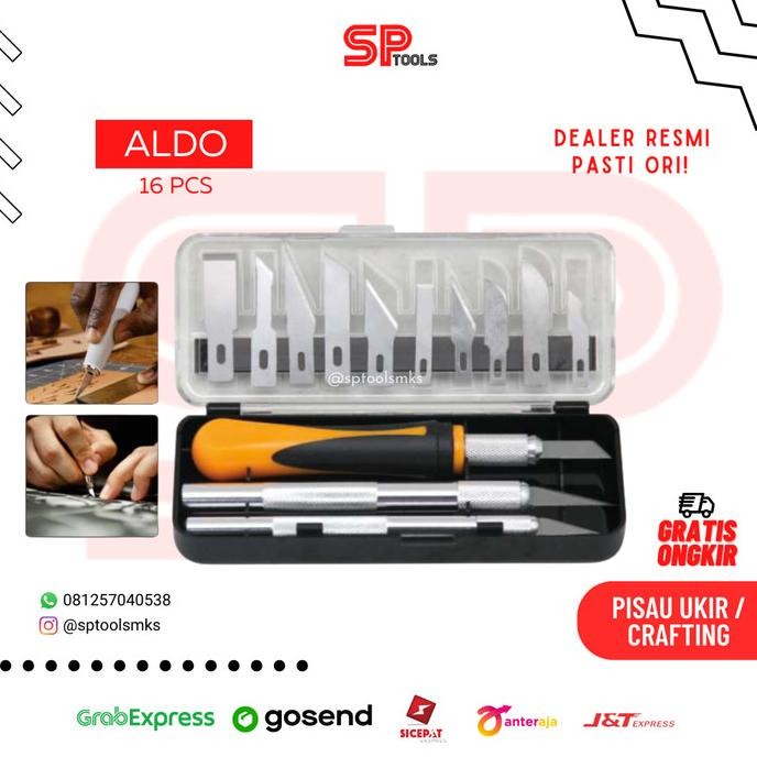 

Pisau Ukir Kerajinan / Cutter Crafting Art Knife Set 16Pcs Aldo Original Dan Terlaris
