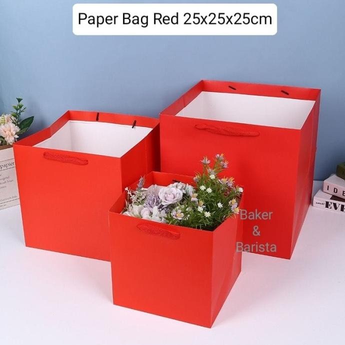 Produk Terbaik] Paper Bag 25x25x25cm / Paper Box Red Brown 25x25x25cm Paper Bags with Handles Gift B