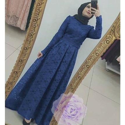 BEST SELLER GAMIS PESTA PREMIUM NARA PARTY DRESS BRUKAT MAXI NAVY BLUE SK