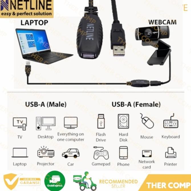 Cable Usb Extension Active 30 Meter Usb 2.0 Extender Aktif Netline