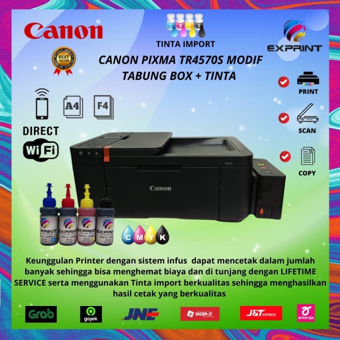 Canon Pixma TR4570s + infus Tabung Box ( Print scan copy fax wifi)