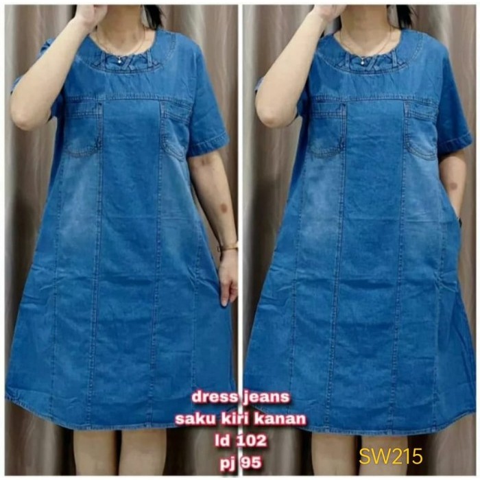 Sw215 Dress Wanita Jeans Denim Polos Biru Ld102 Pj95 Saku Samping