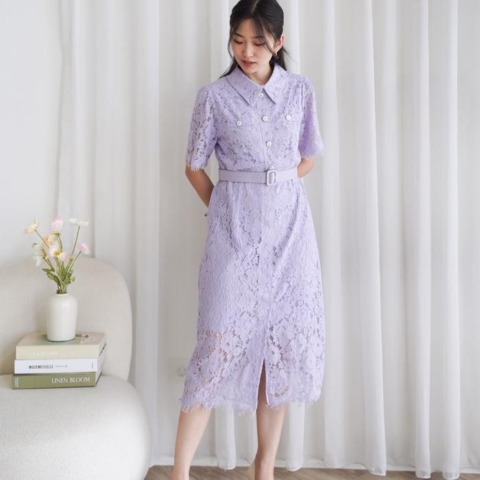 KC - Mileva Lace Dress - Gaun Wanita Simple Elegan Pesta Kondangan Brukat Party Natal Formal Panjang