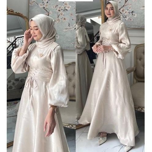 Annya Maxi Dress Shimmer Premium Full Furing + Obi Belt Busui Long Dress Bridesmaid