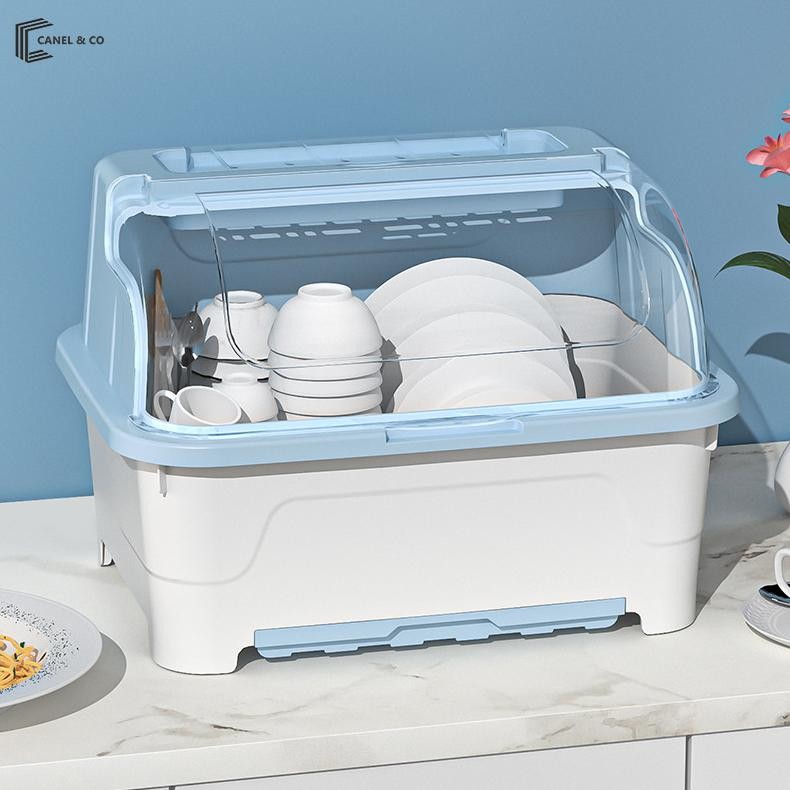 Bisa COD CANEL & CO Tutup Rak Piring Plastik / Rak Pengering Air Mangkok rak piring Dengan Tutup Rak