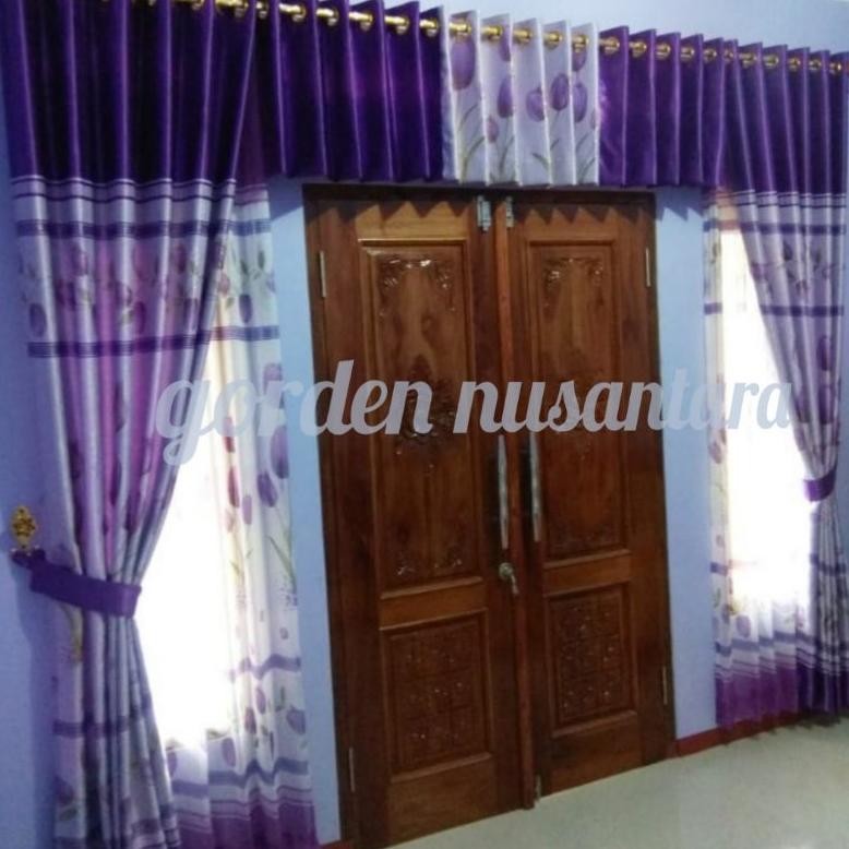 ty-65 Gorden Paket Gorden 1set Gorden Dan Poni Jendela Pintu 1set Model Terbaru Gorden Motif Tulip M