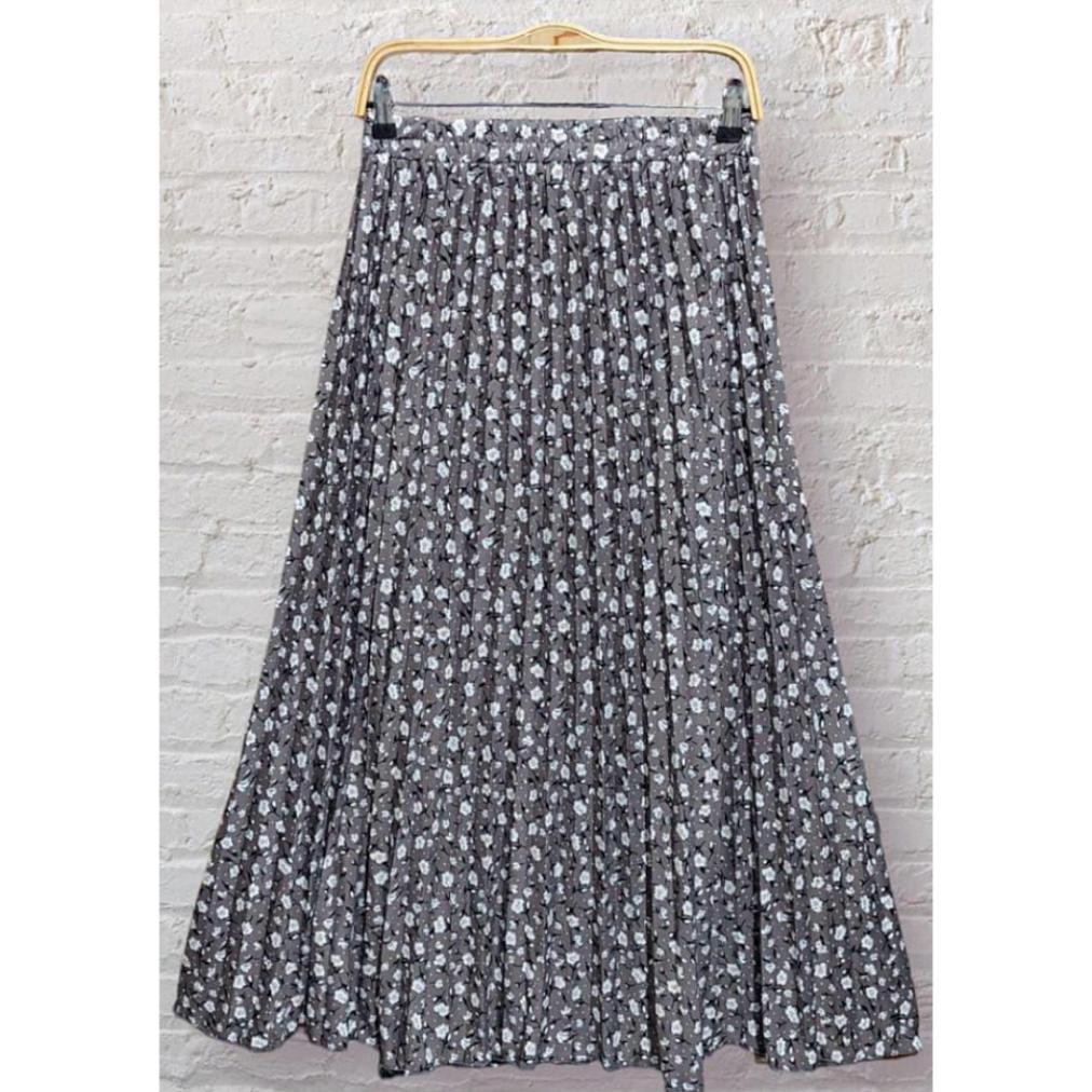 [ D-01  ] Rok Plisket Payung / Rok Muslim Motif Bunga Kertas Putih