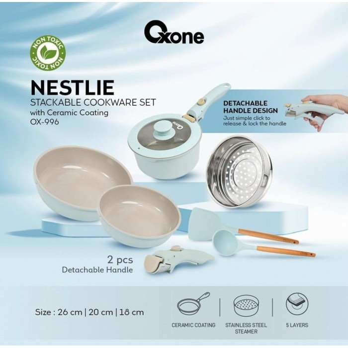 Oxone OX996 Nestlie Stackable Cookware with Detachable Handle