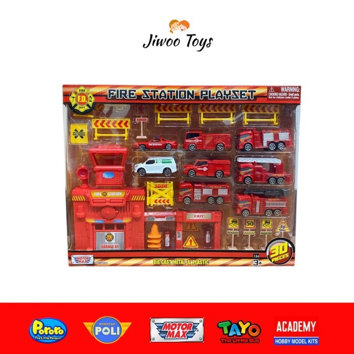 Motormax Mainan Truck Fire Station & Vehicle Playset 30 pc MM-78226