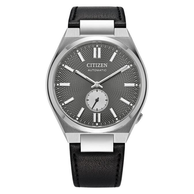 Jam Tangan Pria Tsuyosa NK5010-01H Mechanical Grey Dial Black Leather Strap