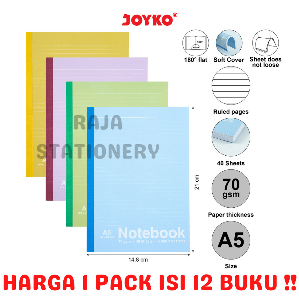 

JOYKO NOTEBOOK A5 GARIS BUKU TULIS JOYKO A5 SEKOLAH KANTOR PER PACK LUSIN NB-704 [12PCS] RAJA BIG BOX