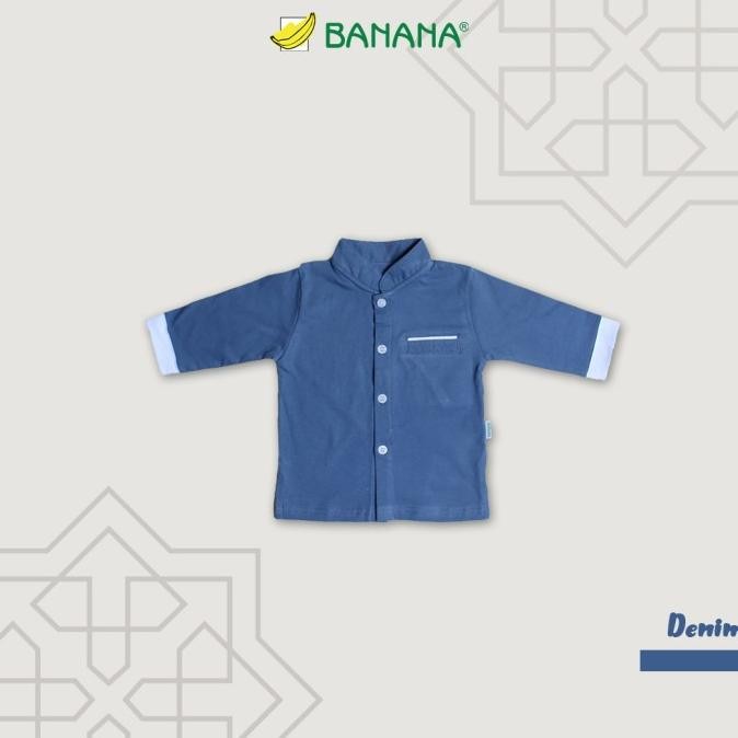 Grosir Banana Setelan Baju Koko Bayi Laki-Laki Denim + Peci Rajut