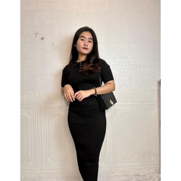 Dress Rajut Dress Bodycon Kancing 4 Aktif - Dress Kerah Polo Knit Premium