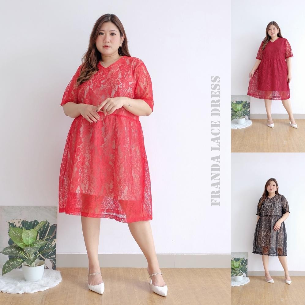 Dress Brokat Jumbo Big Size | Dress Brukat Plus Size