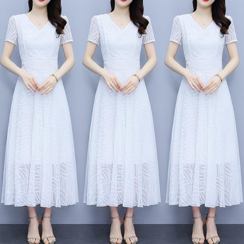 Gaun Putih Korea Baru/Korean Style Dress/Long Dress Pesta/Dress Putih