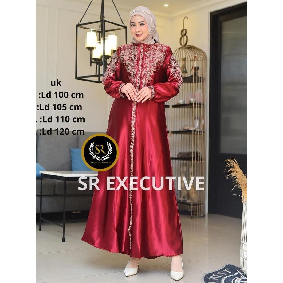 Terbaru Gamis Kristal L Bordir Wanita Muslimah  Semi Sutra Silk Premium  Seragam Pesta Pernikahan Pe