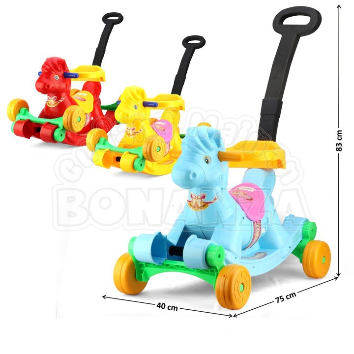 [Bonanza] Mainan Anak Tunggangan Ayun Kuda 2 In 1 RANDOM WARNA B/O Musik Lampu + Dorongan