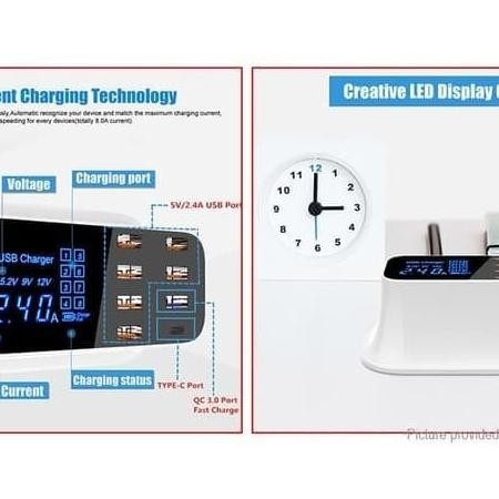 USB Charger 8 port Fast Charging Smart Led Display with 1 Type C Port Terlaris