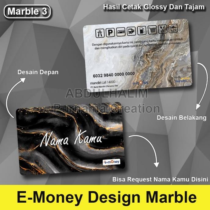 Kartu Emoney / Etoll / Flazz Custom 2 sisi Desain Marble Marmer Glossy
